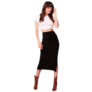BAND OF THE FREE Women’s Black Ribbed Pencil Skirt with slit